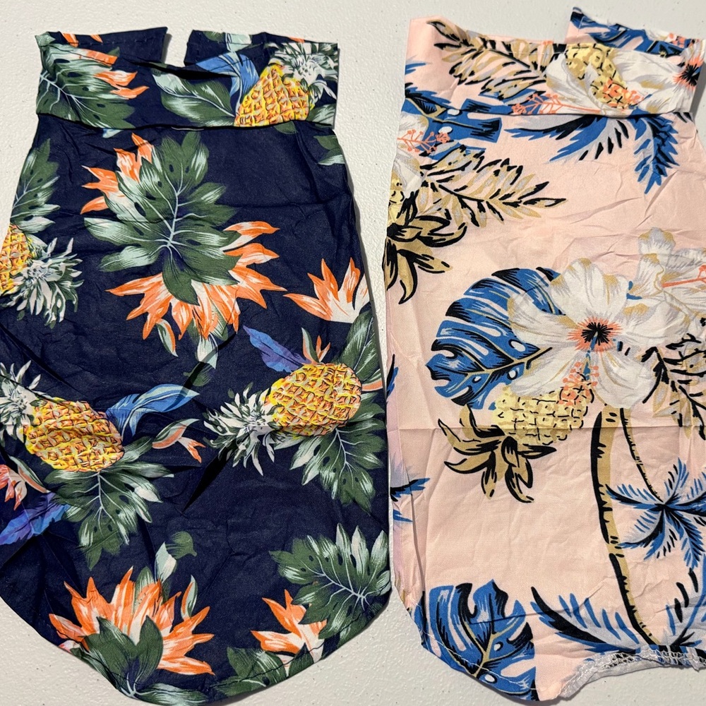 2 pk Floral Hawaiian Shirt Pineapple Palm Tree Beach Cat or Dog Sz L
